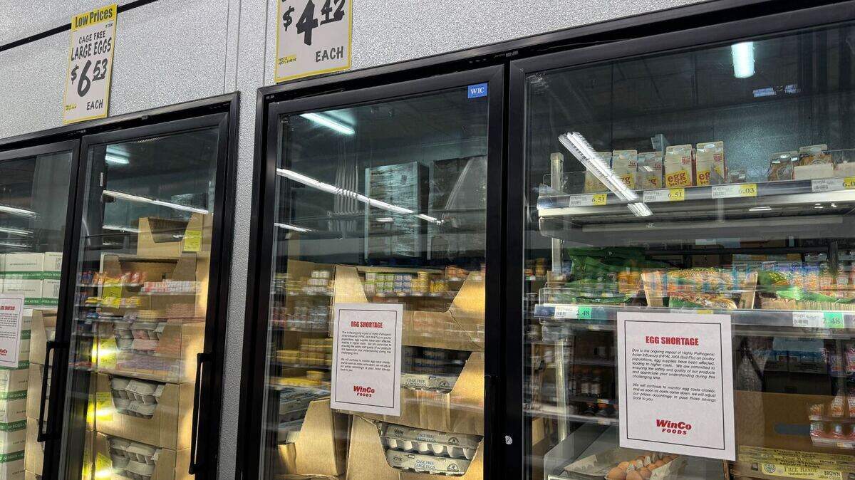 Egg shortage notices posted at WinCo Foods on Jan. 2 in Bellingham.