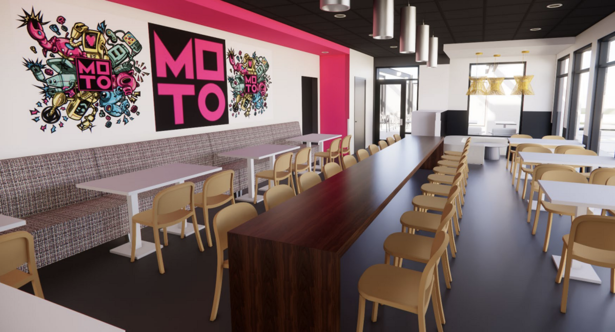 A rendering of MOTO Pizza’s new Bellingham location, opening in 2025 at 4373 Meridian St.
