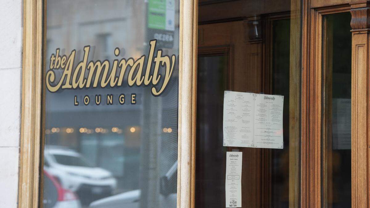 A menu is posted for customers to see outside the Admiralty Lounge downtown on May 14 in Bellingham. Jabriel Donohue, co-owner of The Admiralty Lounge, closed two other Bellingham restaurants in March: Nacho Problems and Bella Ciao Pizza Tavern.