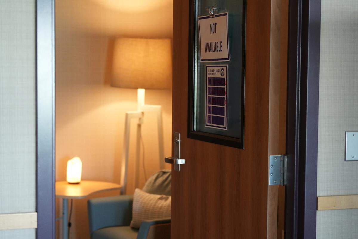 A one-on-one therapy room is furnished at the new behavioral health center staffed by Compass Health at Options High School.
