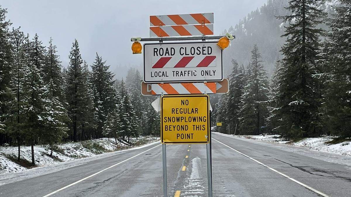 Heavy snow closed the North Cascades Highway in early November 2023.