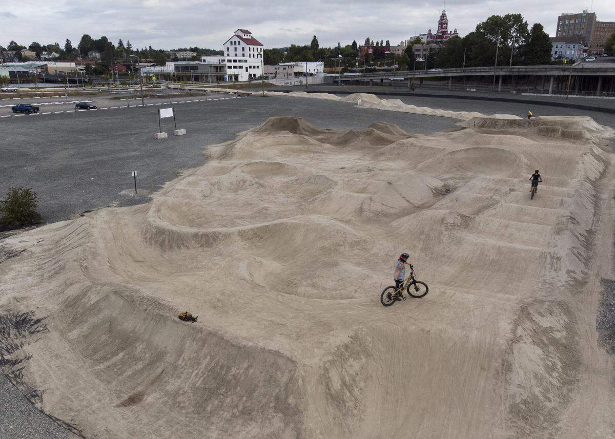 Bellingham’s waterfront pump track opened to riders on the old Georgia-Pacific property in Bellingham, Wash., Monday, Sept. 2, 2019.