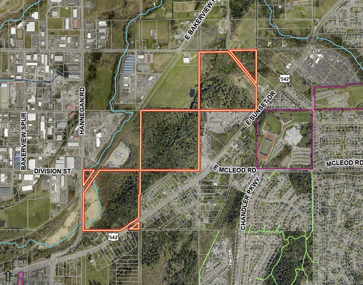 An undated aerial photo shows land north of Mount Baker Highway/Sunset Drive that the city of Bellingham is buying from the state Department of Natural Resources.