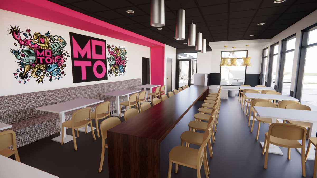 A rendering of MOTO Pizza’s new Bellingham location, opening in 2025 at 4373 Meridian St. in Bellingham, Wash.