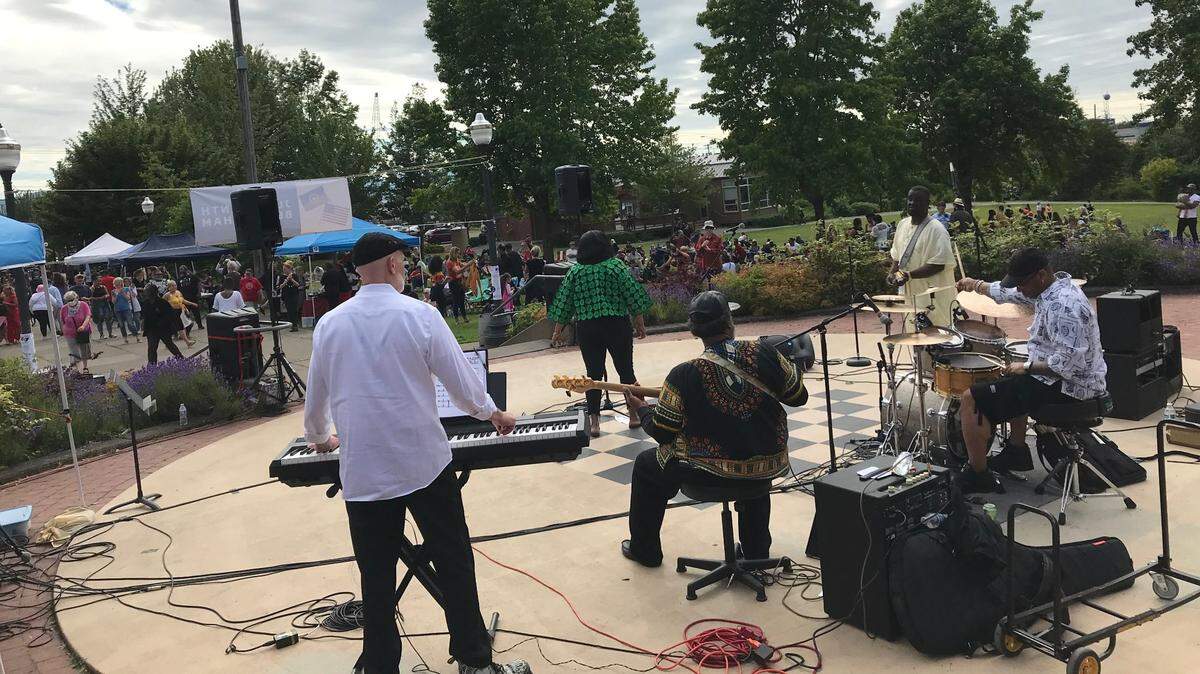 Miz Floes and the Jazzy Sol Band perform during the Juneteenth celebration Saturday afternoon, June 19, at Maritime Heritage Park in Bellingham.