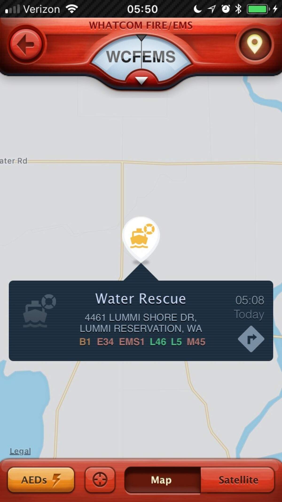 The emergency services app Pulse Point shows the location of the wreck and fire department units that were dispatched.