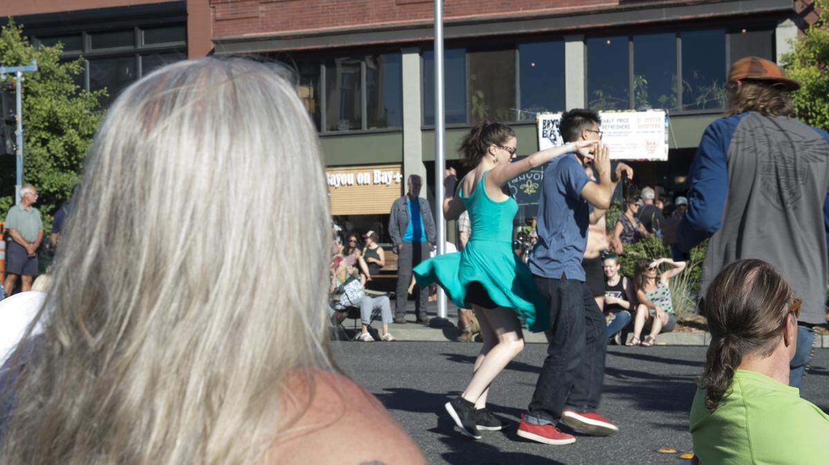 Dancing in the streets is part of Downtown Sounds, held every Wednesday from 5:30 p.m. to 9 p.m. through Aug. 8. at Prospect and Bay streets in Bellingham.
