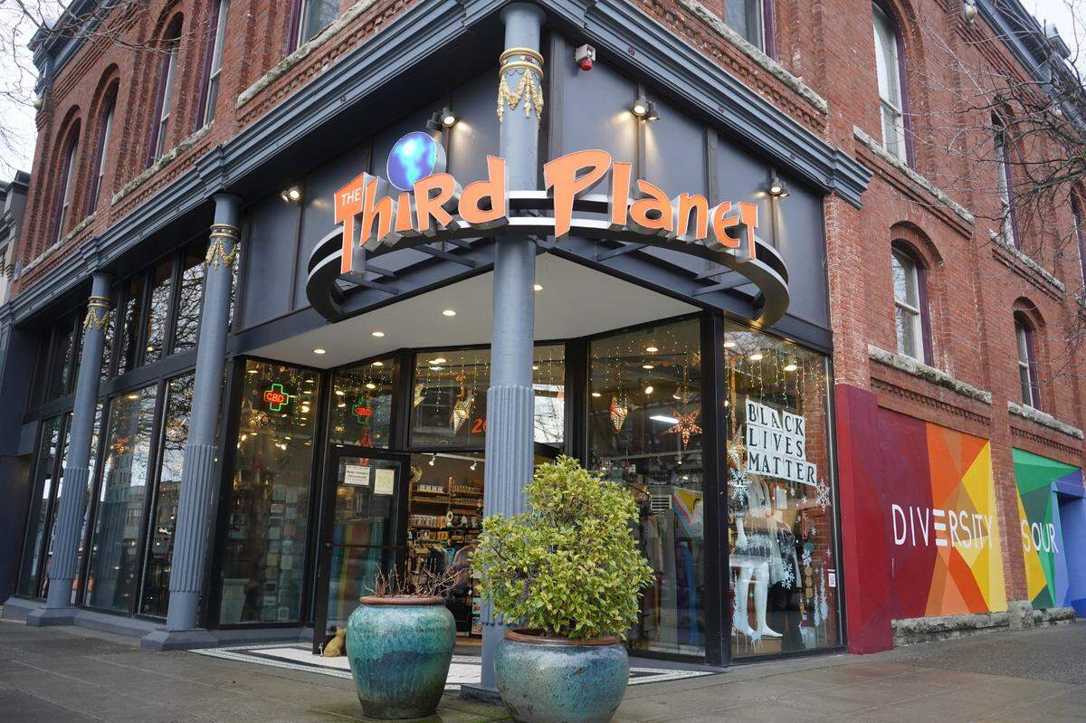 The doors are open Thursday, Jan. 12, 2023, at The Third Planet boutique at 200 W. Holly St. in Bellingham, Wash.