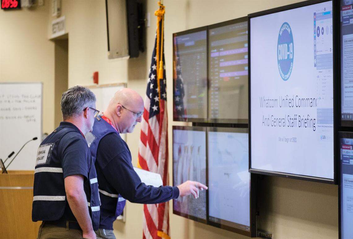 Whatcom Unified Command staff at the Emergency Coordination Center Friday, March 20, 2020, in Whatcom County, Washington. Whatcom Unified Command has the power to make decisions regarding coronavirus pandemic response after taking recommendations from a policy group of local elected leaders.