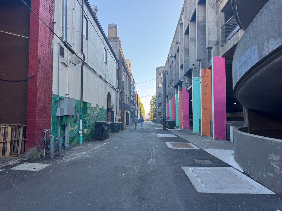 The alleyway between Cornwall Avenue and Commercial Street in downtown Bellingham.