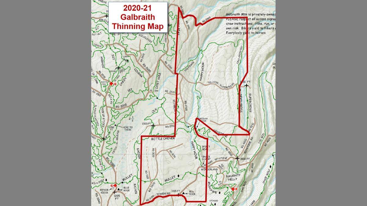 This map created by the Whatcom Mountain Bike Coalition shows the trails that will be affected during a timber harvest that’s expected to continue into January 2021 near Bellingham.