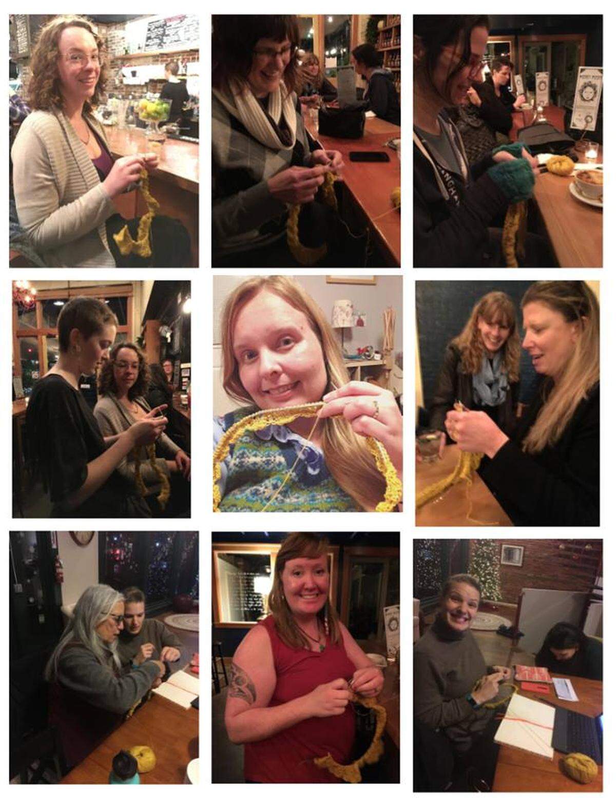 A photo collage shows some of the Riveters who contributed to knitting a fancy collar for U.S. Supreme Court Justice Ruth Bader Ginsburg.