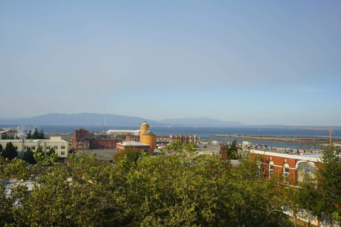 A haze of wildfire smoke sits in the sky above Bellingham Bay on Friday, Sept. 9. The smoke drifted west from fires burning near Mt. Baker.