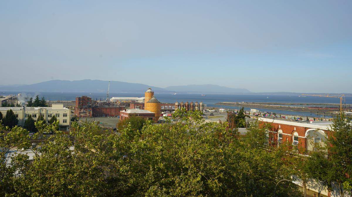 A haze from wildfire smoke sits in the sky above Bellingham Bay in this file photo on Sept. 9, 2022. Fires in western Canada once again are causing air quality to decline in Whatcom County.