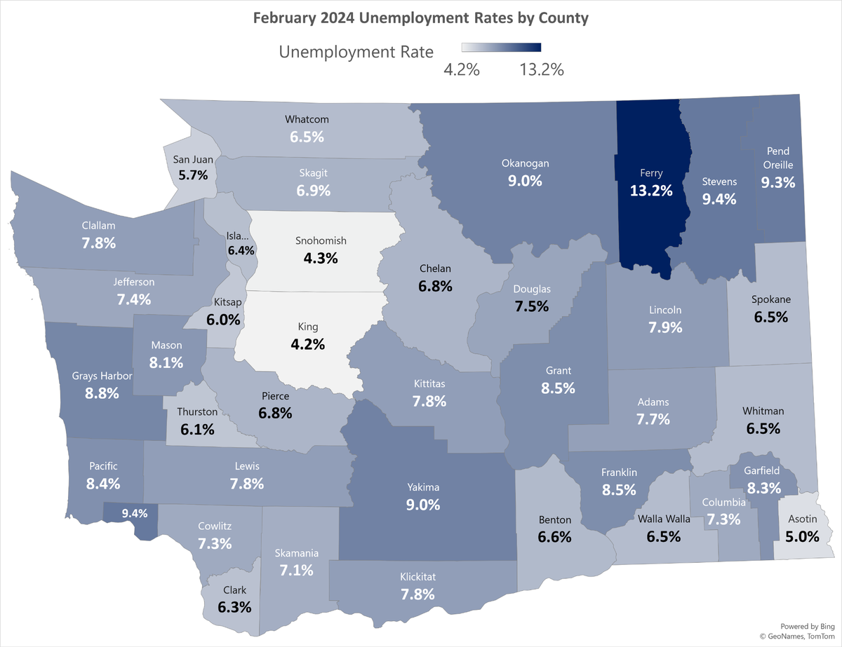 February 2024 Unemployment rates by county