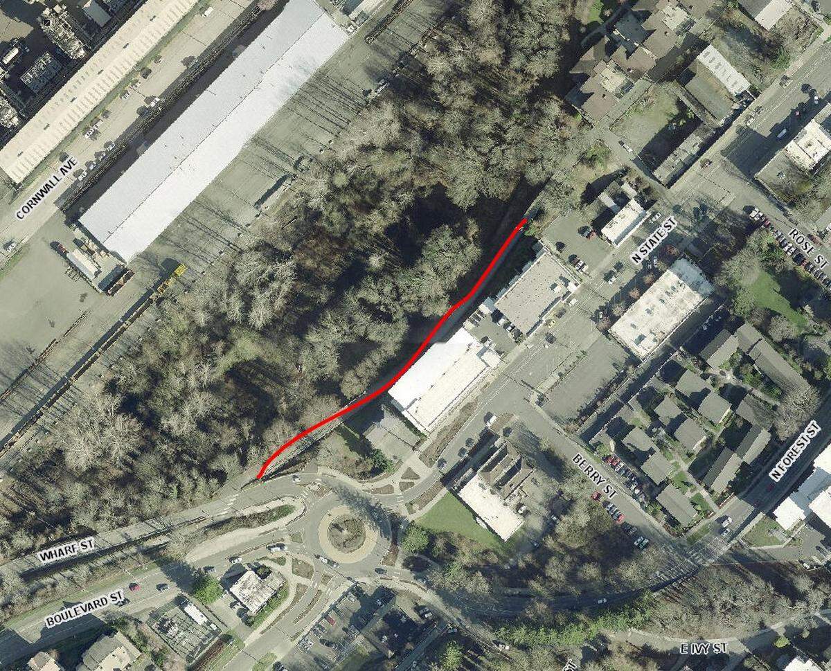 This map shows the location of the trestle on the South Bay Trail in Bellingham that was reopened March 10 after a $445,000 repair.