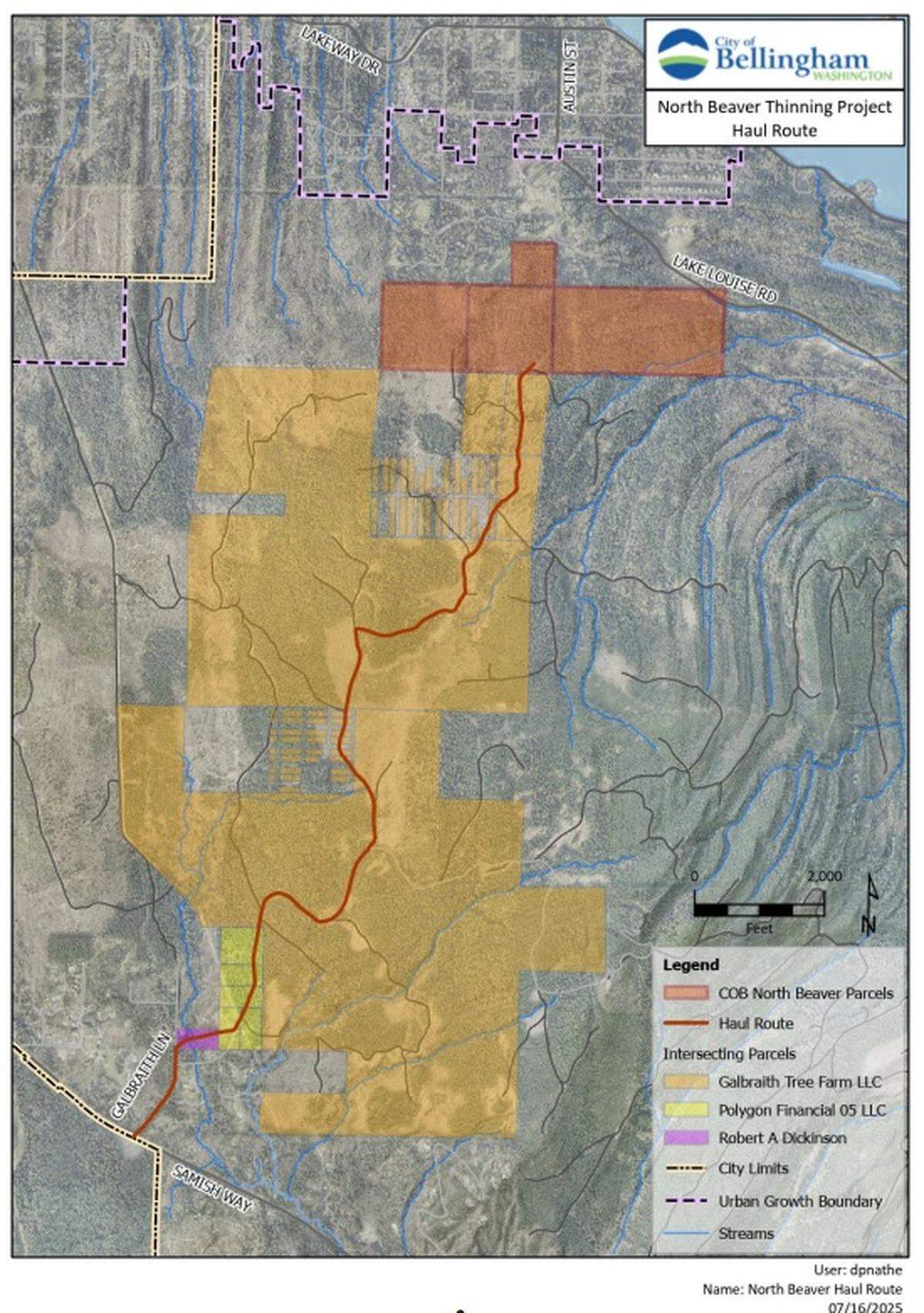 A map shows the North Beaver Creek Preserve, where the city of Bellingham plans to selectively log about 80 acres in an attempt to thin the forest.