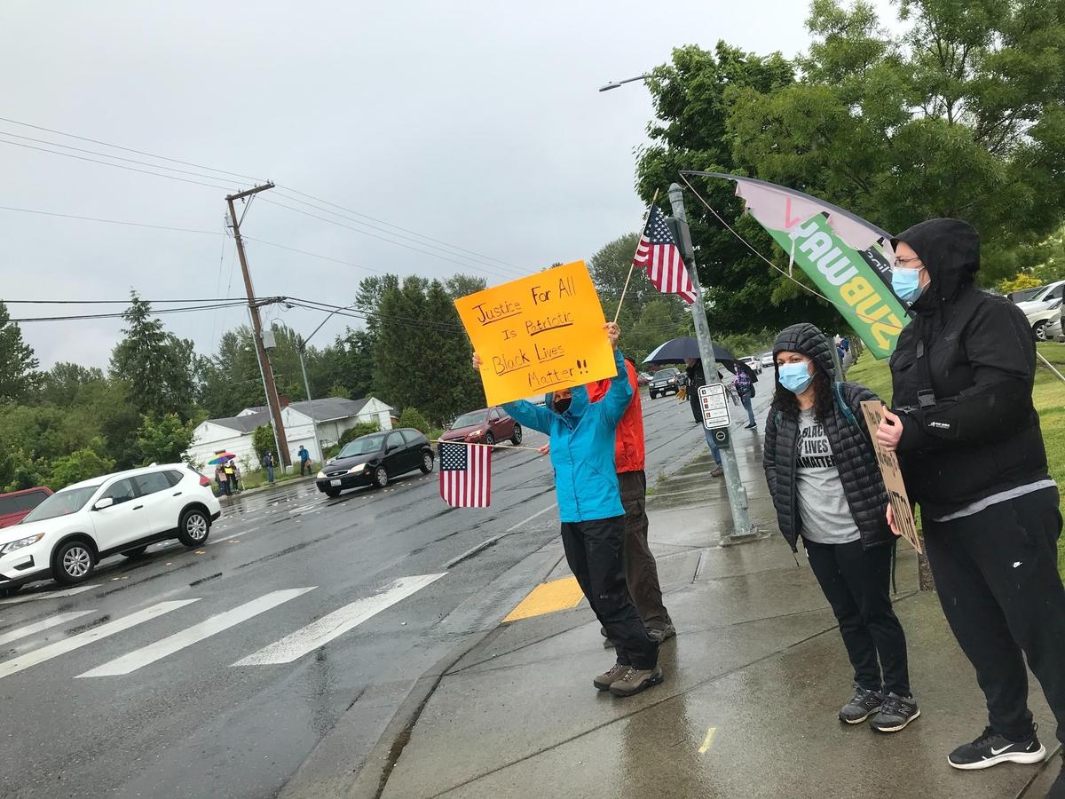 A protest against racial injustice and inequality experienced by people of color begins Friday afternoon, June 12, on the sidewalks at the intersection of West Bakerview Road and Arctic Avenue in Bellingham.