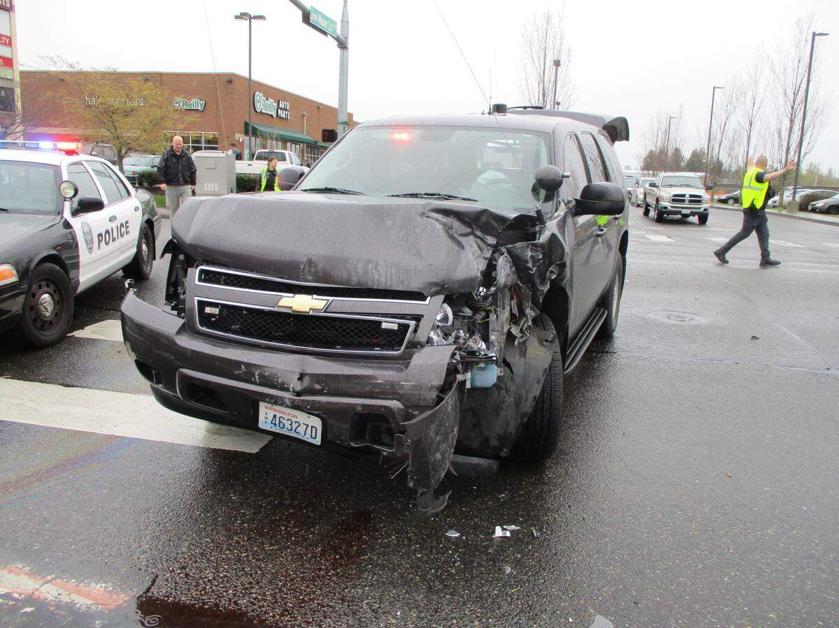 Ferndale Police Lt. William Hatchett’s Chevrolet Tahoe was totaled after he allegedly drove through a red light and struck a Subaru Impreza driven by Teresa Thompson in April 2019 in Ferndale. Hatchett suffered minor injuries, and Thompson was severely injured. Hatchett has since been charged with vehicular assault.