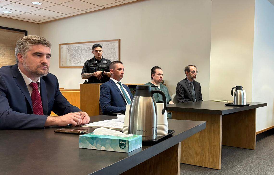 Paul Bittner, second from right, was sentenced in Whatcom County Superior Court on Tuesday for committing a racially-motivated hate crime.