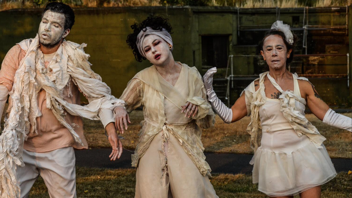 The cast of the 2021 Salish Sea Butoh Festival performs in Fort Worden Historical State Park in Port Townsend. After three years in Port Townsend, the festival moves to Bellingham for its 2024 run this month.