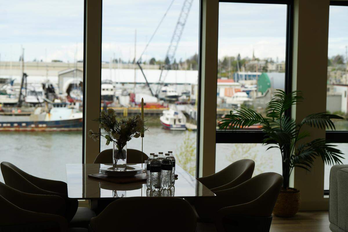 The interior of a residential unit is staged with furniture on April 11.