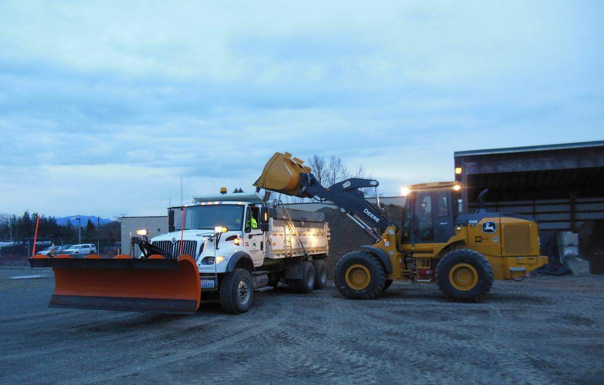 Recently named Plowtallica is loaded with sand Tuesday, Nov. 29, to spread on streets in Ferndale.