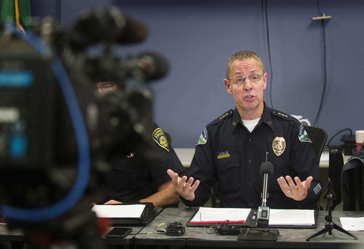 Chief of Bellingham Police Department David Doll speaks at a press conference about the investigation and death of former Bellingham Slam GM Kip Leonetti on Thursday in Bellingham.
