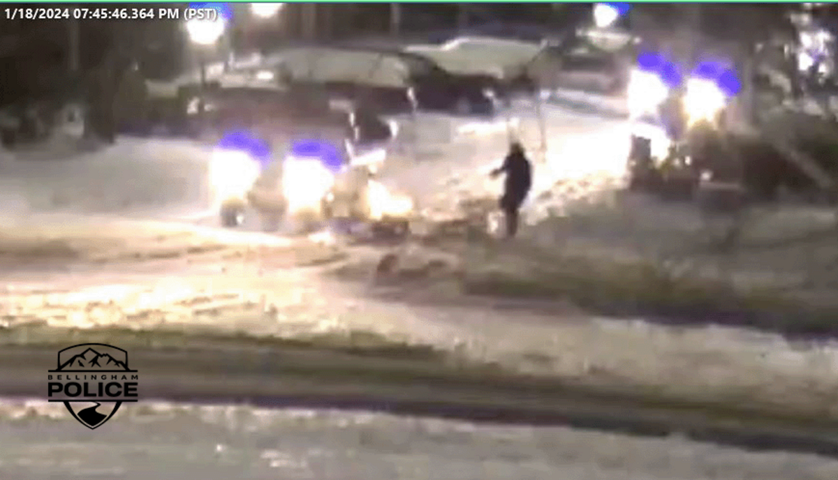 Photo provided by Bellingham Police shows the victim of a Bellingham shooting in the street. The vehicle belongs to the shooter, according law enforcement.