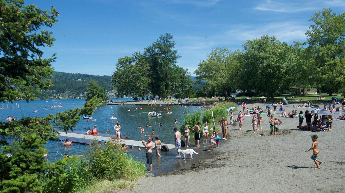 People cool off in Lake Whatcom at Bloedel Donovan Park in July 2020 in Bellingham. The Bellingham Bay Rotary Club has raised $500,000 to build a new swim dock at the popular park.