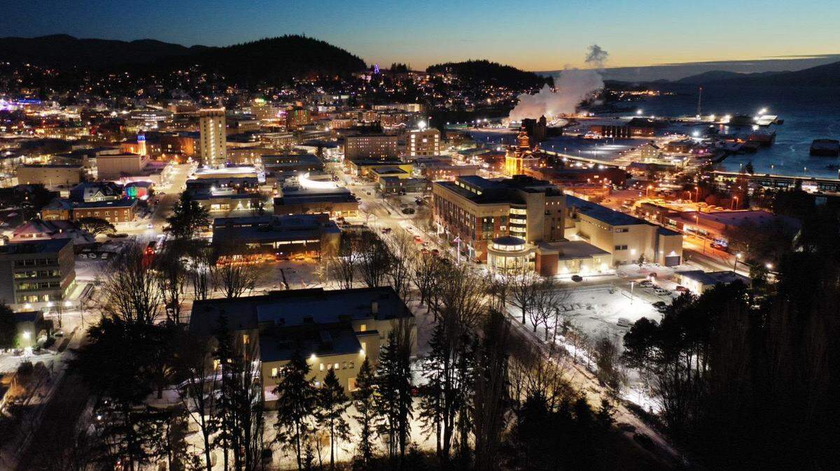 Snow blankets downtown at sunset Wednesday, Dec. 21, in Bellingham.