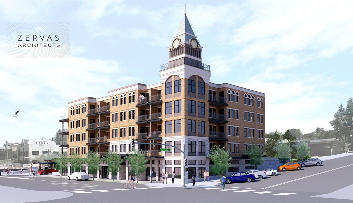 A rendering of what Fairhaven Tower will look like when completed on the corner of 12th Street and Harris Avenue. It is expected to have 35 apartment units, retail space and parking.