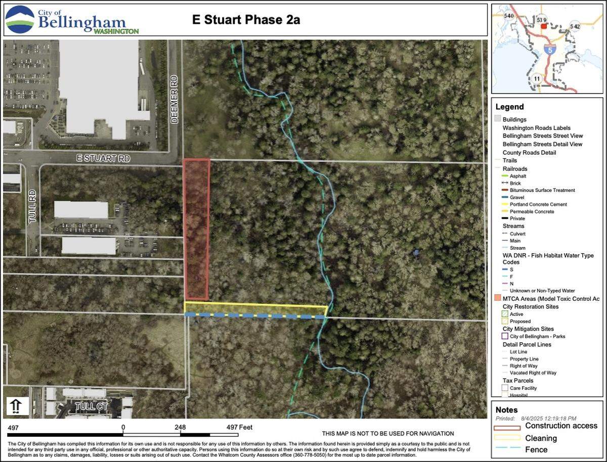 A map shows the area planned for cleaning and fencing during the second phase of cleanup at the encampment.