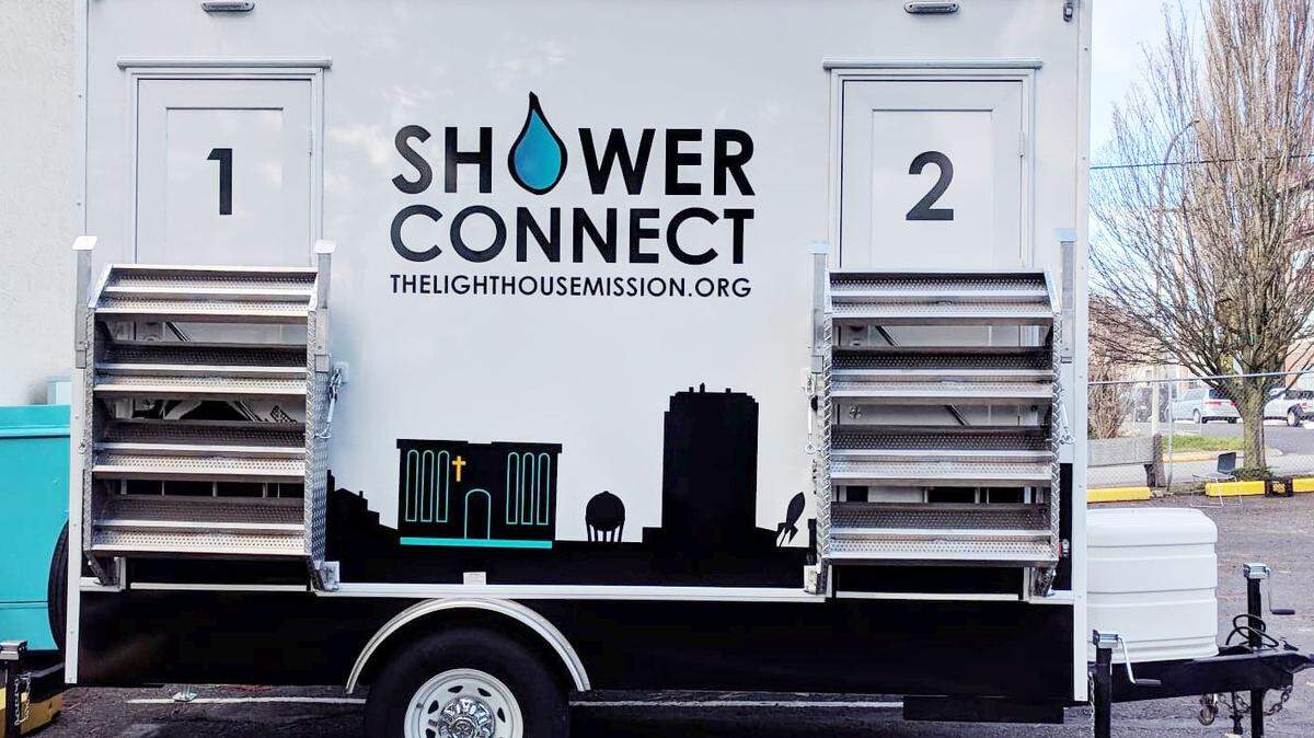 Lighthouse Mission Ministries launched its mobile shower trailer Wednesday to provide showers to the homeless in Bellingham. The effort is called Shower Connect.