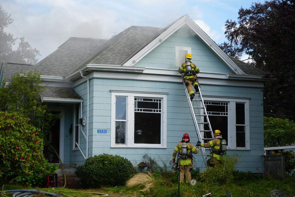 Bellingham Fire Department crews respond to a house fire at 2230 Victor Street just after 2:30 p.m. on September 27, 2024, in Bellingham, Wash.