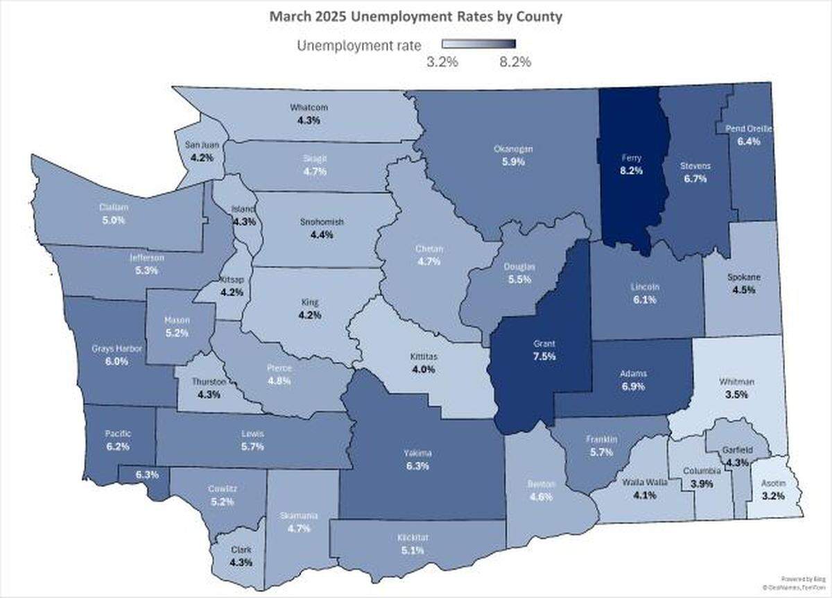 March 2025 Unemployment rates by county Washington State Employment Security Department