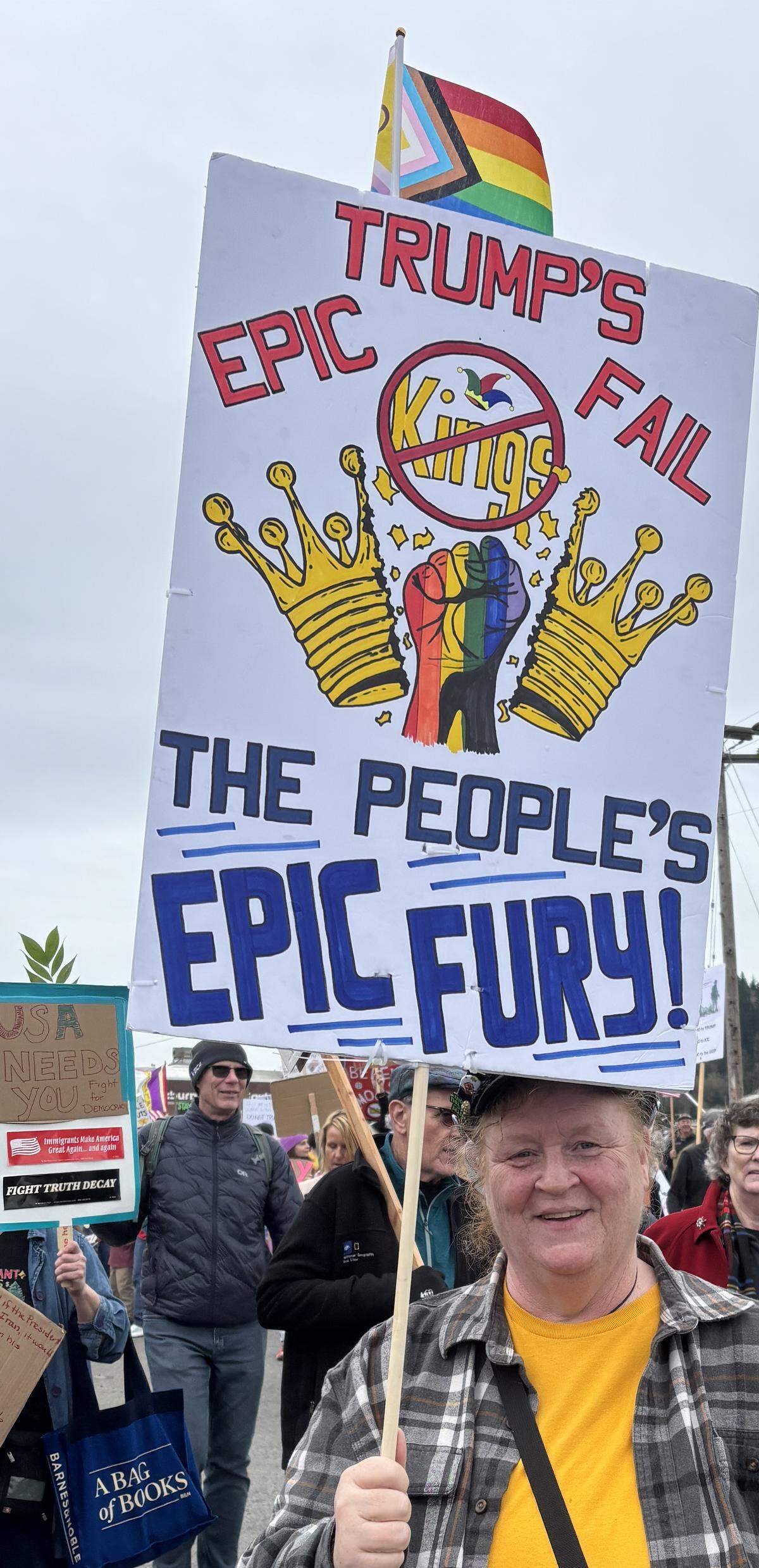 Gina Lewis at Bellingham’s No Kings rally March 28, 2026.