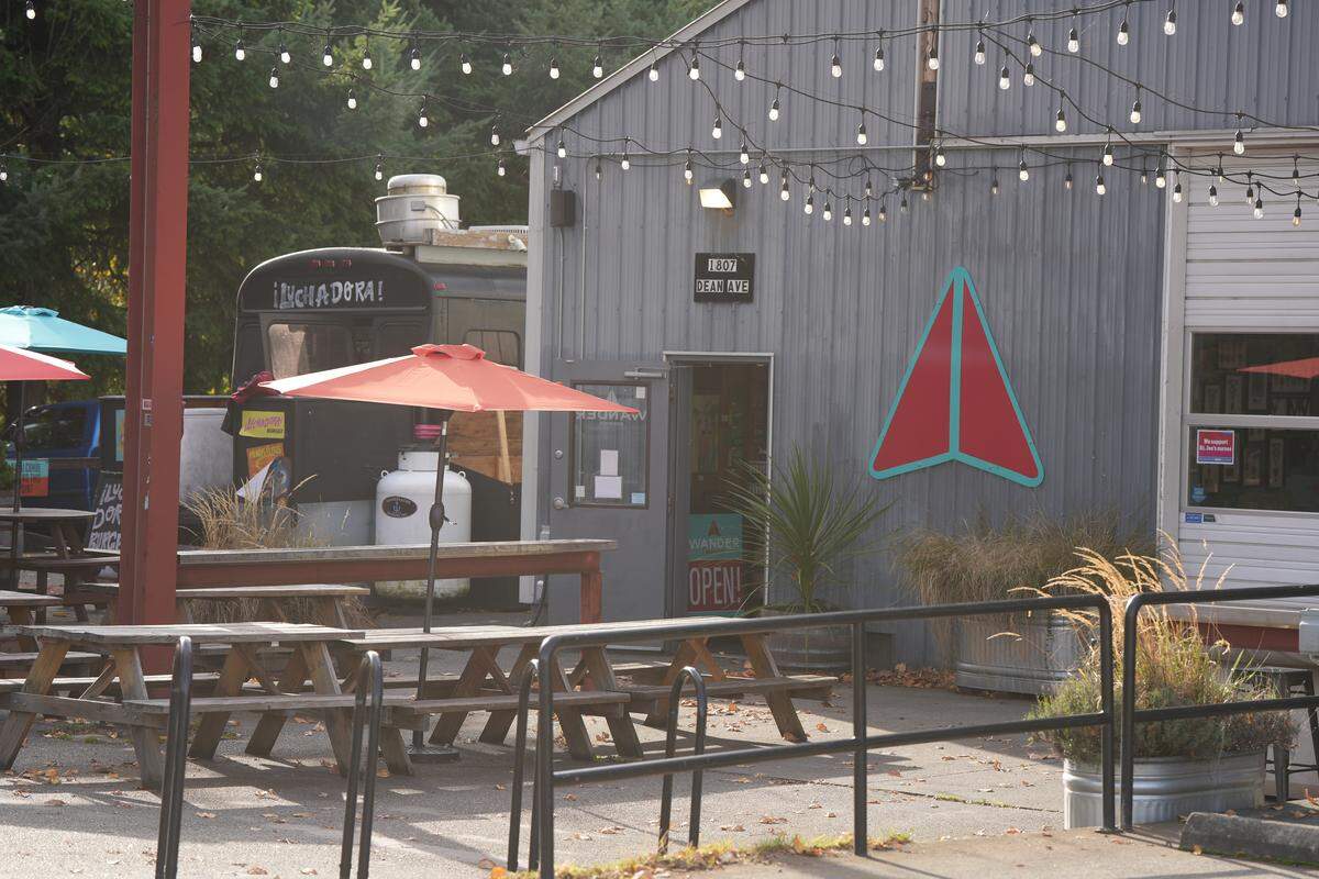 Wander Brewing’s outdoor seating patio on November 11, 2025, in Bellingham, Wash.