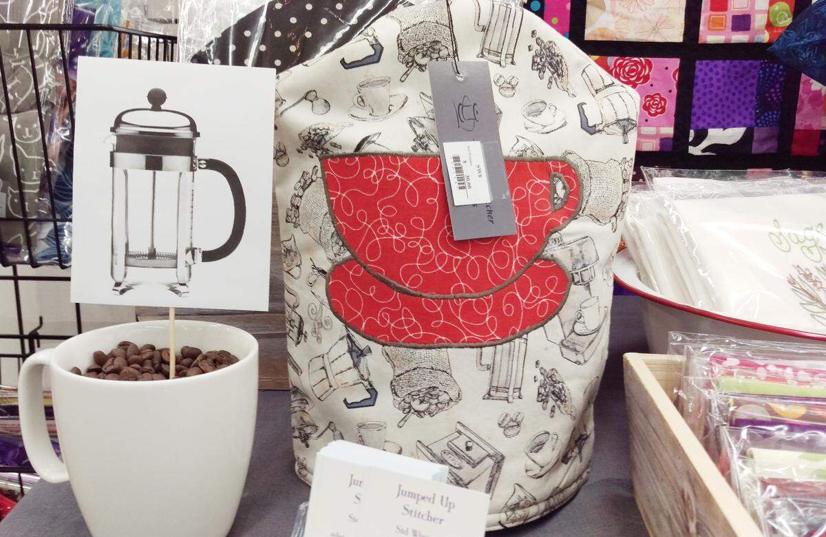 Have French press coffee lovers on your gift list this holiday? They might like this coffee cozy by Jumped Up Stitcher of Bellingham, Washington.