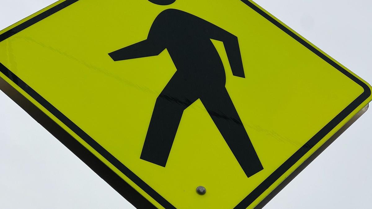 A crosswalk sign in the Fairhaven district of Bellingham.