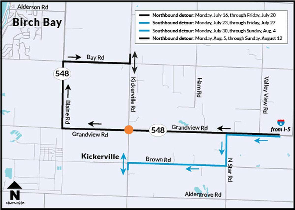 Construction will begin on a roundabout at the intersection of Grandview Road and Kickerview Road on Monday, June 16. The construction will be done in five phases and will include detours to different portions of Kickerview.
