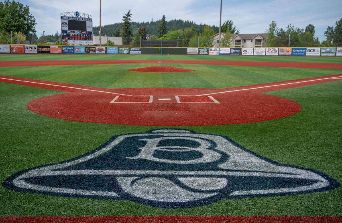Joe Martin Stadium, home of the Bellingham Bells baseball team, is readied for the summer season on Thursday, June 3, 2021, in Bellingham, Wash. As Whatcom County begins to bring back events during the COVID-10 pandemic, the Bells are leading the way with a Friday, June 4, 2021, home opener with a 50% capacity crowd allowed.
