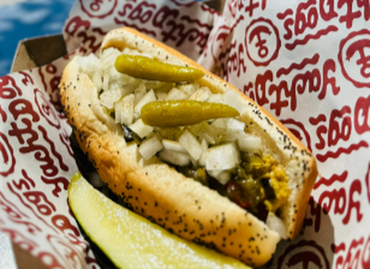 A hot dog from Yacht Dogs, a hot dog stand and restaurant at 1207 Granary Avenue, Suite 160 in Bellingham, Wash.