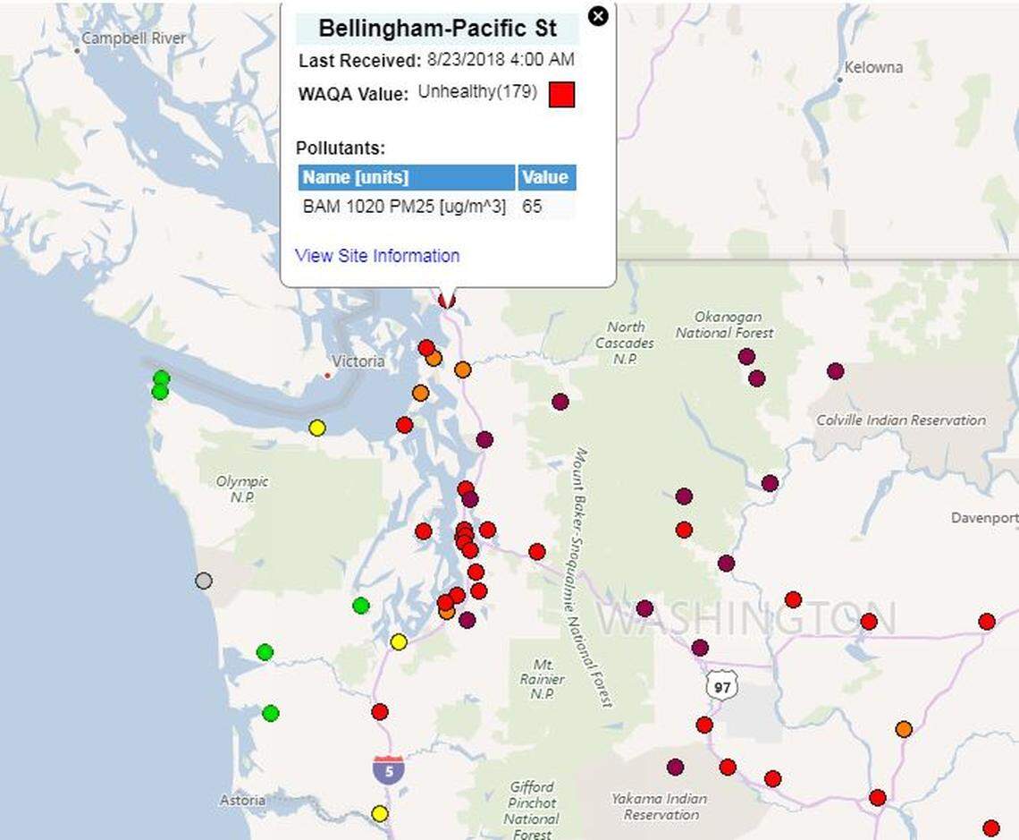 AIr quality for Western Washington was improving Thursday morning as cool Pacific breezes swept in.