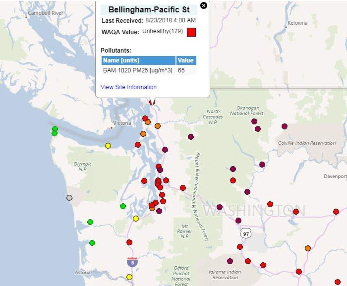 AIr quality for Western Washington was improving Thursday morning as cool Pacific breezes swept in.