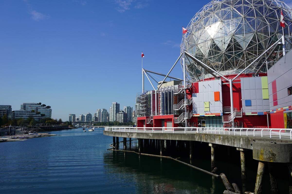 The Science World museum sits on False Creek, a short walk from Pacific Central Station, in Vancouver, B.C., on Monday, Sept. 26.
