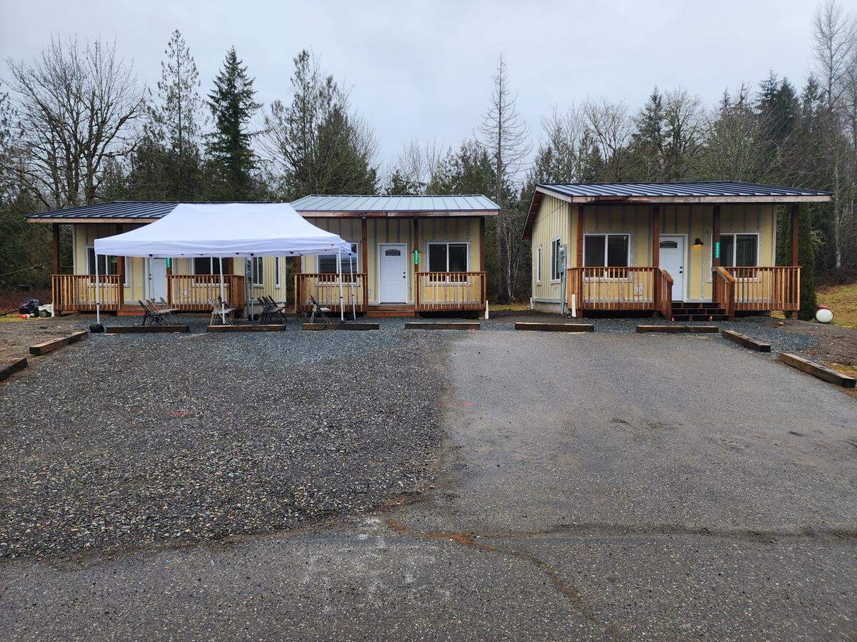 Three Nooksack tiny homes are ready for move-in on February 20, 2024, in Deming, Wash. The homes were built for 1-2 person households on the Nooksack Housing Department’s waiting list.