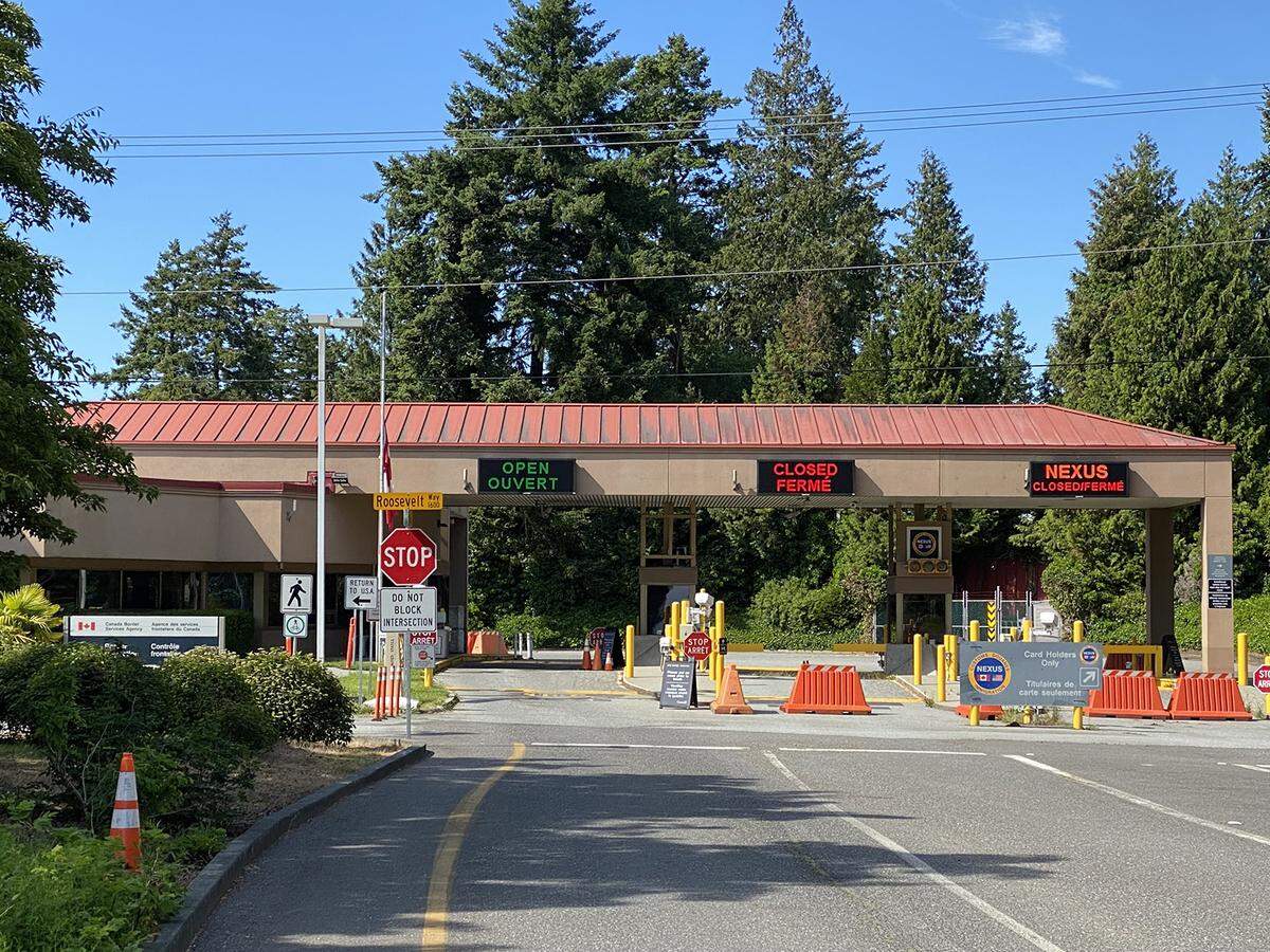 Exit lanes from Point Roberts sit empty at the local Canadian border station Tuesday, June 29. It was was shut down to all but essential travel during the COVID-19 pandemic.