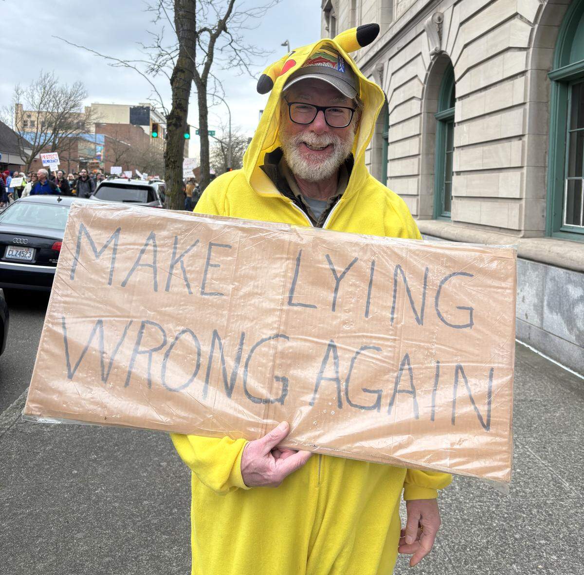 Dave Andrews at Bellingham’s No Kings rally March 28, 2026.