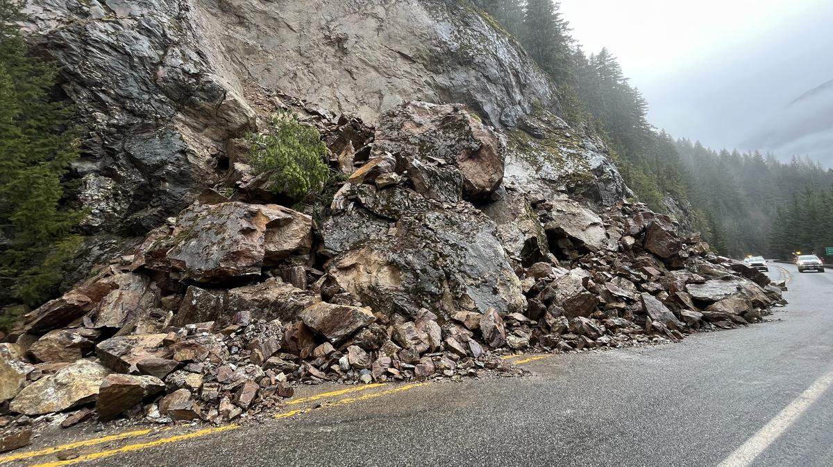 A rockslide on March 17 near Diablo Lake closed the North Cascades Highway (State Route 20). Crews hope to have the road open by the Fourth of July.